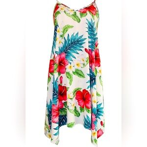RJC Puanani Hawaiian Tropical Hibiscus Floral Multi Blue Green Mini Sundress, M